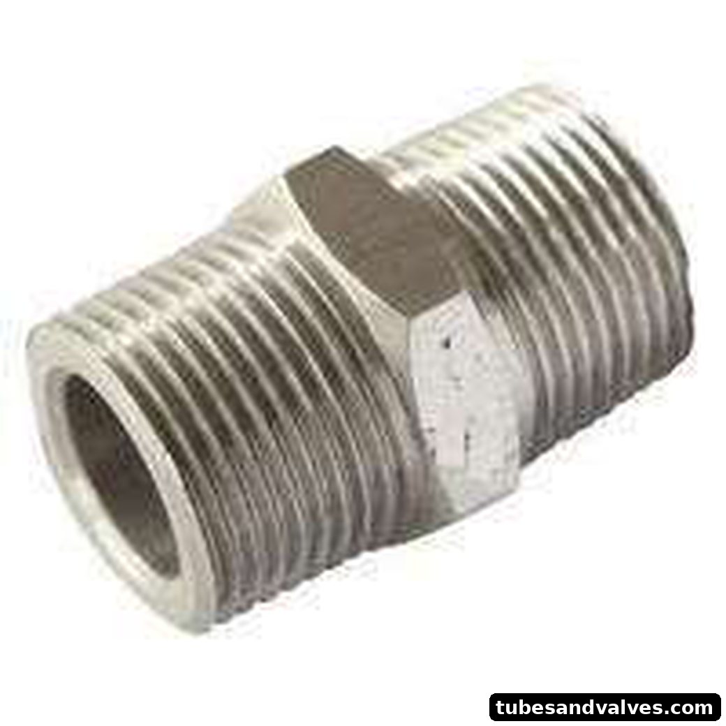 MS Hex Nipple Threaded