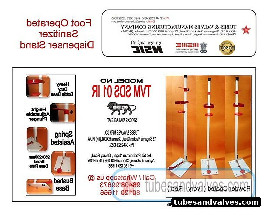 Foot Operated Sanitizer Dispenser Stand - Heavy Duty Model-Ivory-red product image